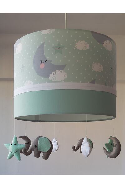 Leobabyroom Mint Ay Dede Yıldız Bulut Desenli Yıldız Fil Bulut Figürlü Çocuk/...