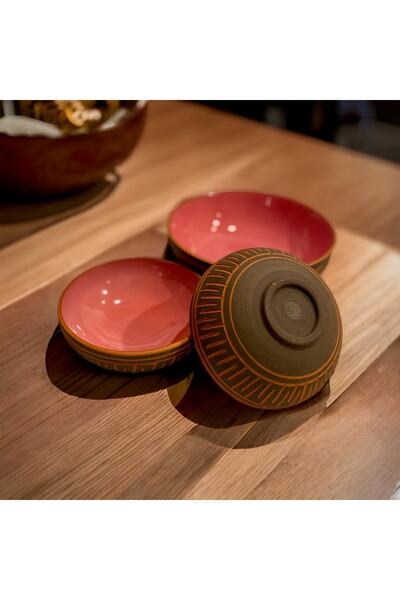 AdenArt 3'lü El Yapımı Pembe Kase Seti