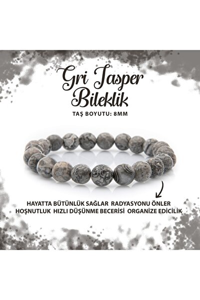 Deniz Doğal Taş Sertifikalı Gri Jasper 8mm Doğal Taş Bileklik