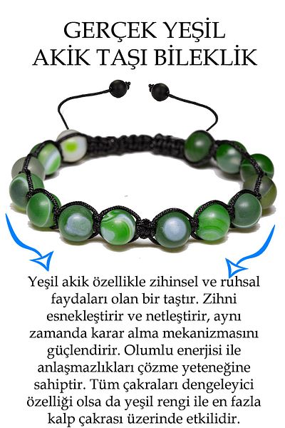 Tesbih Atölyesi Certified Raw Unprocessed Green Agate Stone Bracelet - Macrame