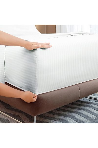 VESSİNOHOME Set de husă de pilota cu dungi din satin de bumbac, cu cearșafuri elastice, din bumbac alb de lux