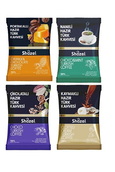 Shazel Hazır Türk Kahvesi Seti 4'lü 100g 4 Adet Kaymaklı, Portakallı, Naneli,çikolatalı