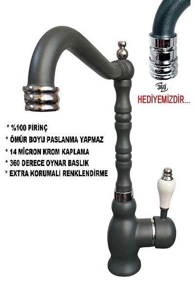 Class Armatür Anthracite Chrome Kitchen Sink Faucet