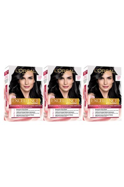 L'Oreal Paris Excellence Saç Boyası 1.01 Derin Siyah 3'lü Set