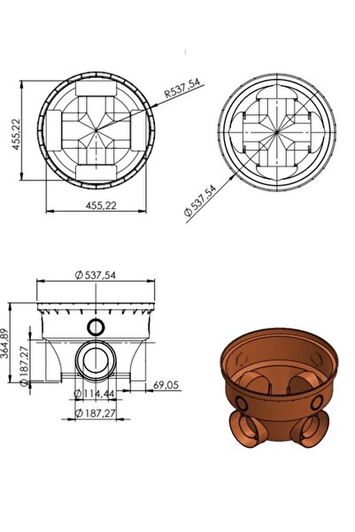 Ak pazarlama 600 Muayene Bacası Kapaklı Takım 150 Mm Koruge Ve 110mm - 160mm Pvc Boru Uyumlu Mbt06