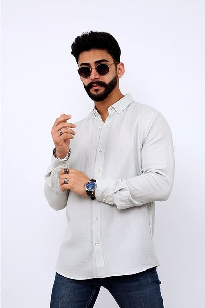 hammerland Men's Pocketless Linen Shirt - Gray Hmd0002