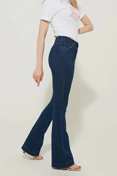 SANTA BELLA جاكرتا أزرق داكن واسع الساق مضيئة جان المرأة Tooarlayer Power Lycra Collector