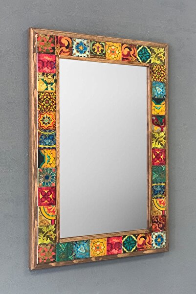 Oscar Stone Decor Masif Çerçeveli Mozaik Taş Ayna 43 Cm X 63 Cm (morocco-etni...