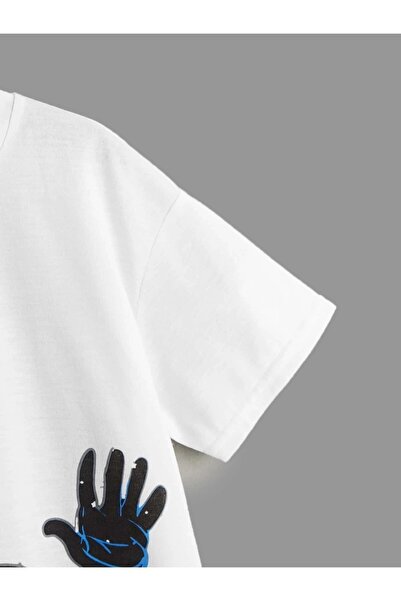 Machetta Biały dziecięcy T-shirt oversize z okrągłym dekoltem Hello Astronaut i nadrukiem