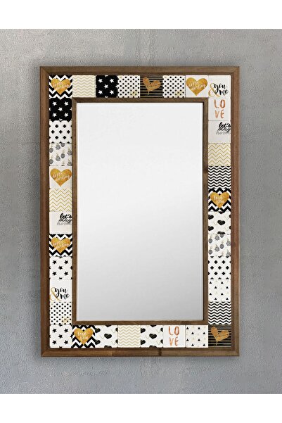 Oscar Stone Decor Masif Çerçeveli Mozaik Taş Ayna 43 Cm X 63 Cm Love You