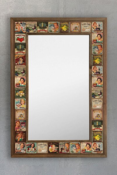 Oscar Stone Decor Masif Çerçeveli Mozaik Taş Ayna 43 cm X 63 cm Vintage Temalı