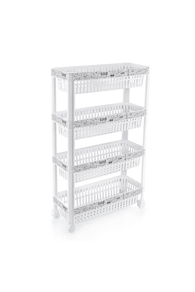 abnturk Happy Time Desenli Çok Amaçlı Tekerlekli 4 Katlı Sebzelik Demonte Dar...