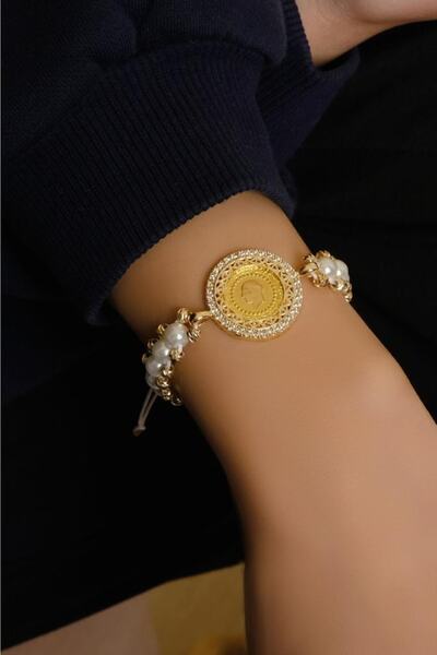 aytekgold 22 Ayar Çeyrek Altınlı Incili Bileklik
