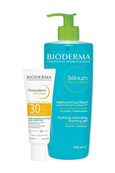 Bioderma Akneli Ciltlere Özel Güneş Bakım Seti | Akn Güneş Kremi 40 ml & Sebium Jel 500 ml