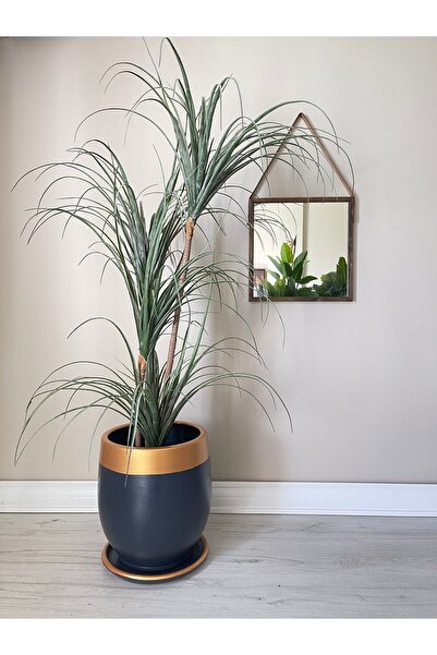 odka 40litre Armut Saksı Tabaklı Yükseklik:40cm Çap:32cm Antrasit Gold Renk