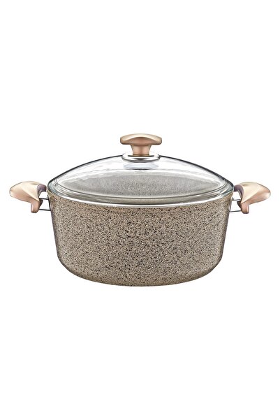 OMS 3110 2 Parça Bio Granit 18x10 Cm 2,00 Litre Derin Tencere Sütlü Kahve Rengi