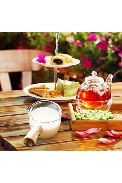 DİBA AVM Sauce Bowl Bamboo Handle Mica Mini Sauce Bowl Milk Bowl Jam Bowl Turkish Delight Bowl Multi-Purpose Bowl 4 Pieces