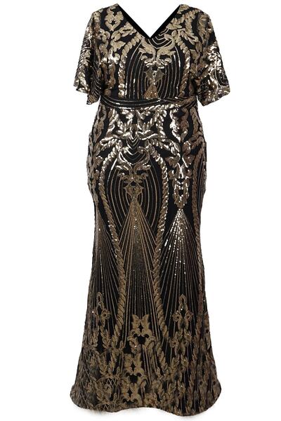 SpringStore Rochie de seara marime plus - culoare aurie, paiete paiete