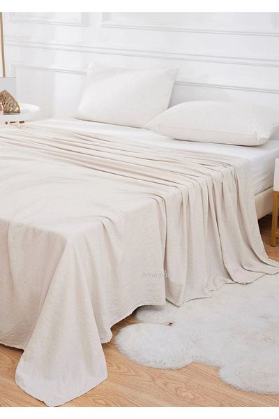 Perdeplus Bedspread Plain Plain Cotton Linen Beige