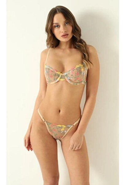 Genel Markalar Floral Nakış Işlemeli Iç Çamaşırı Takımı