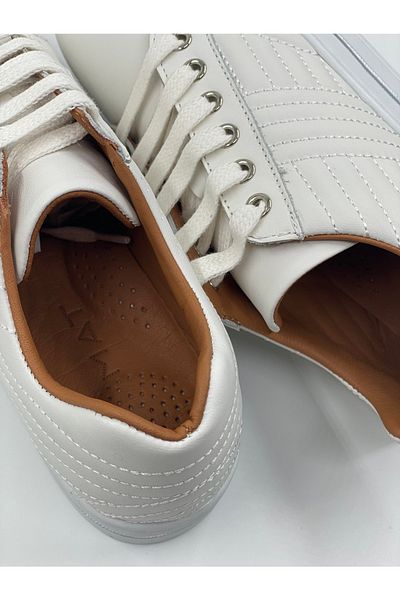 MAT Deri Women's White Sneakers Genuine Leather Quilted Sneakers