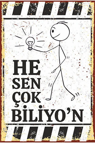 Hayat Poster He Sen Çok Biliyorsun Komik Espirili Duvar Yazıları Retro Ahşap Poster
