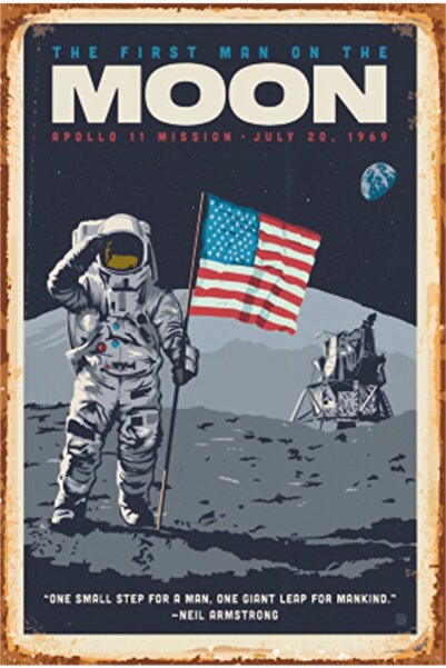 Hayat Poster Zabavni svemir i planete, mesec i astronaut, retro drveni poster