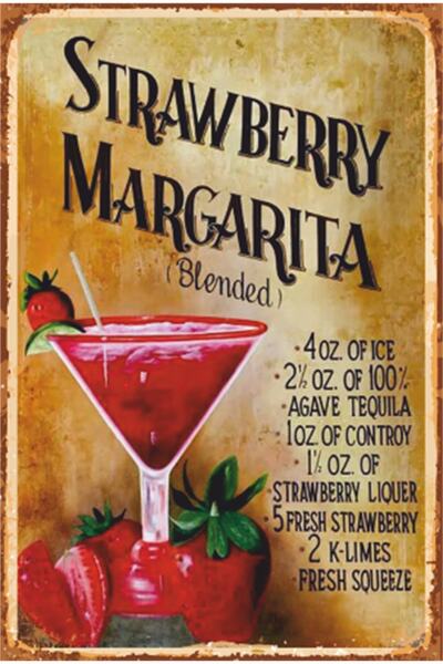 Hayat Poster Cocktail Strawberry Margarita Alcohol Poster retro din lemn