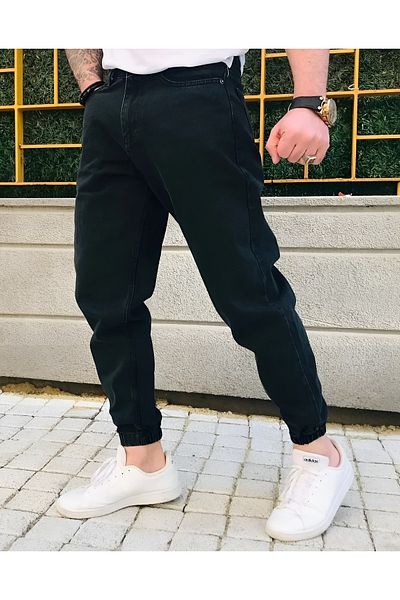 Oliggopol Ανδρικό τζιν παντελόνι Jogger με μαύρο ελαστικό πόδι