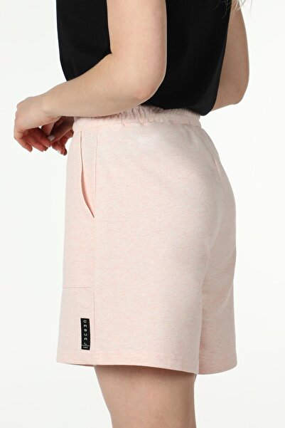defys Kadın Beli Lastikli Cepli Etiket Detaylı Regular Fit Şort Pembe Melanj