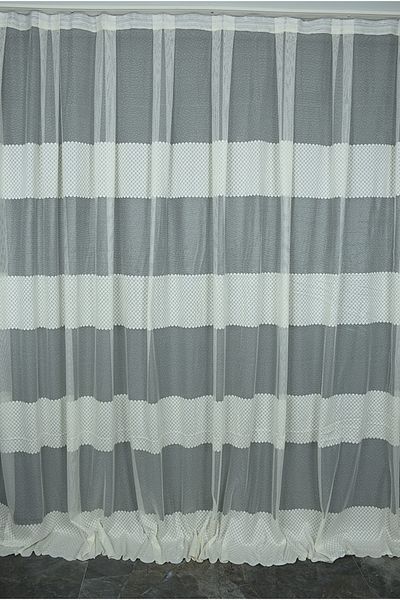AKÇA TEKSTİL Checkered Belly Model Cream Color Single Wing Ready Planted Pleated Background Curtain 300*260 Cm