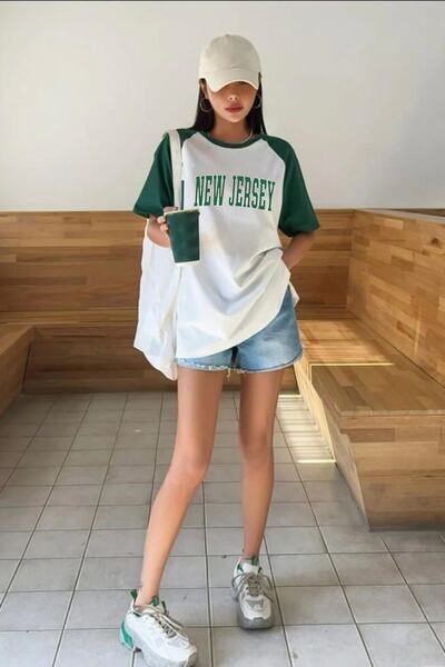 AFROGİYİM Γυναικείο μπλουζάκι New Jersey με στάμπα σε κομμάτια Oversize