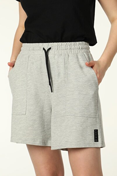 defys Kadın Beli Lastikli Cepli Etiket Detaylı Regular Fit Şort GRİ MELANJ