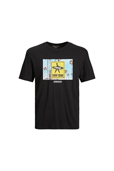 Jack & Jones Jack&jones Чорна чоловіча футболка з принтом на комірі, 100% бав...