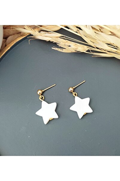 HALHALMILL Beyaz Sedef Yıldız Küpe