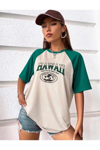 AFROGİYİM Women's Hawaiian Printed Pieced Oversize T-shirt