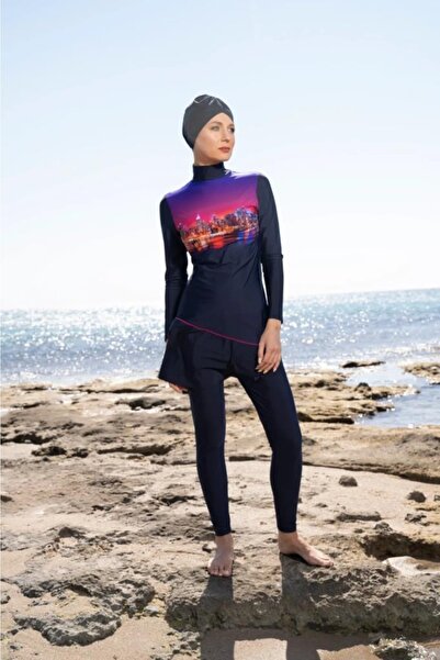 Estiva Синій купальник з принтом, повний розмір, з лікрами