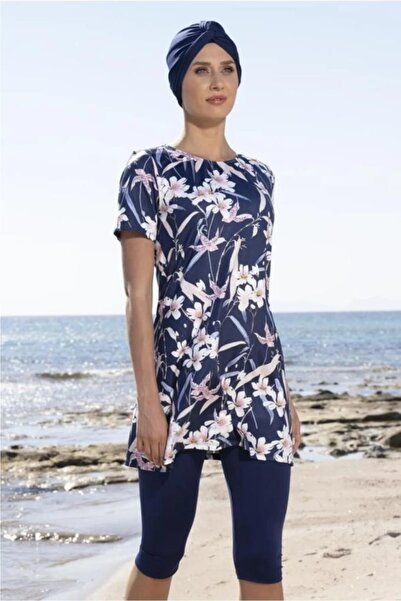 Estiva 23814 Navy Blue Short Sleeve Semi Covered Swimsuit