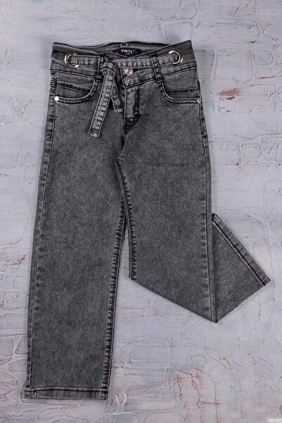 ADABEBEK Lycra Gray Belted Buckle Grinded Denim Trousers 5371-5372