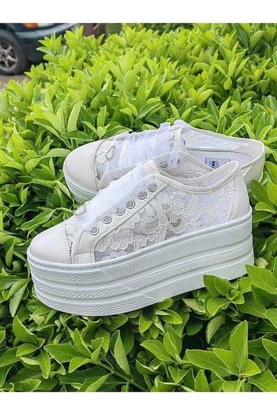 Ayakkabı Tutkusu Stilo ® Pantofi de mireasa Dantela alba 7cm Platforma Talpa Plata Extrem de Confortabil Stil Calitate