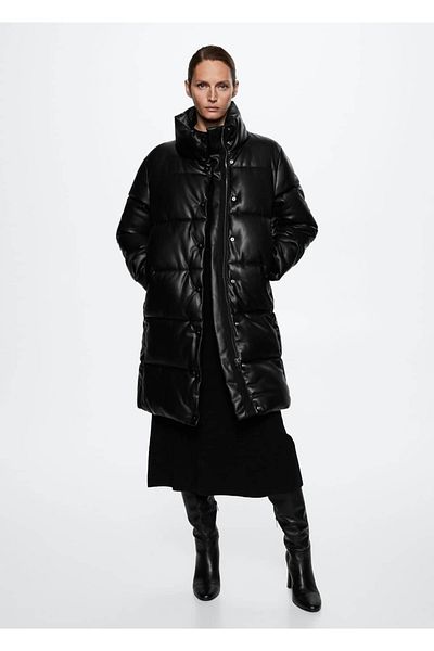 MANGO Woman Leather Look Quilted Anorak