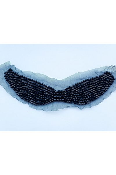 ALTAY TEKSTİL ÜRÜNLERİ Black Tulle Oval Collar with Pearls