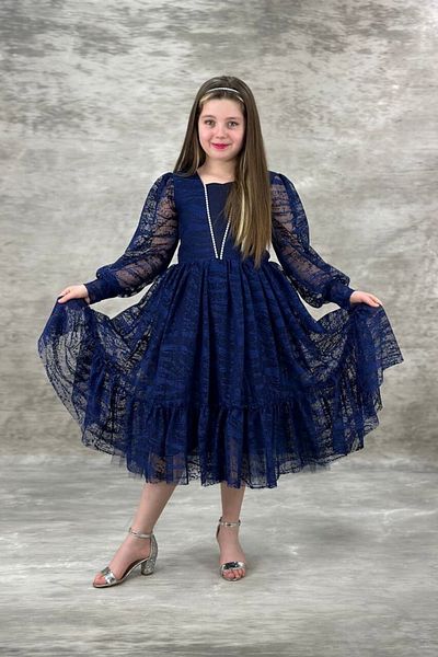ABİYEKİDS Pearl Detail Cloud Sleeves Crowned Lace Evening Dress Aby830