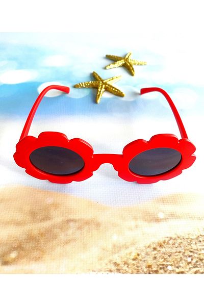 PURPLE'S BİR TUTAM MUTLULUK Scandinavian Model Floral Children's Sunglasses Red UV 400