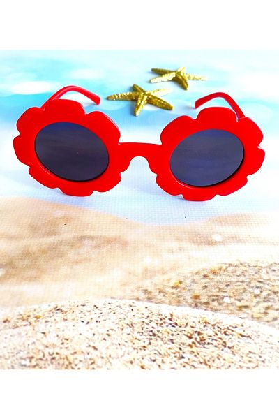 PURPLE'S BİR TUTAM MUTLULUK Scandinavian Model Floral Children's Sunglasses Red UV 400