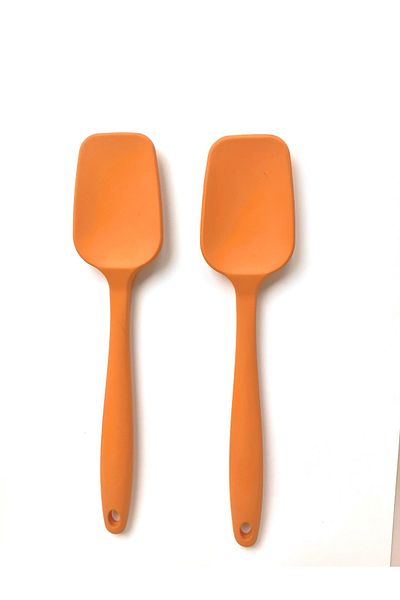 PİNK ROSE Bybirgül Large Size Silicone Fireproof Non-Stick Flat Spatula Orange Set of 2