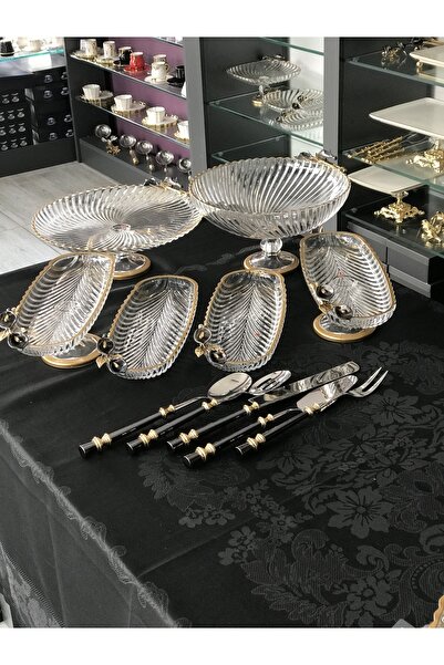 Santara Avangarde Ayaklı Gala Çiçekli 6 Parça Sunumluk Ve 5 Parça Servis Seti...