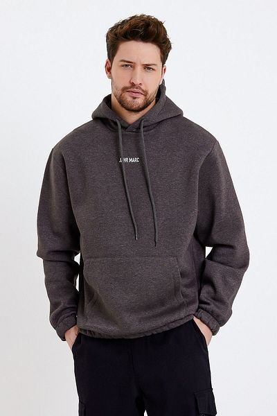 JAHR MARC Dark Gray Embroidered Oversize Men's Sweatshirt