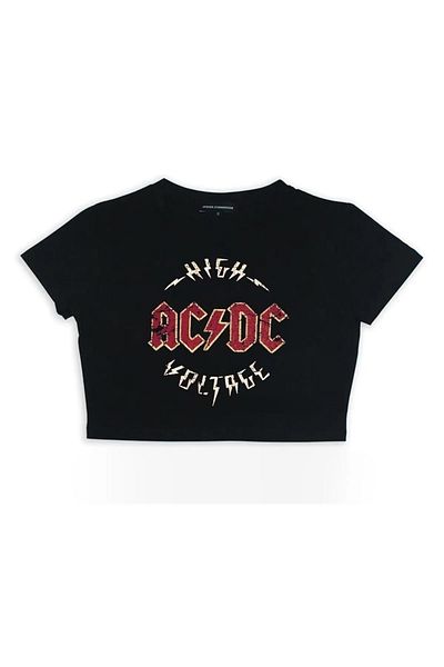 Gofeel Acdc Patterned Black Color Harajuku Women's Crop Blouse T-Shirt