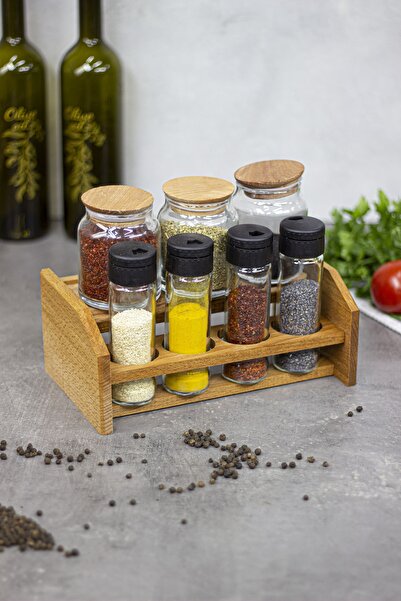 KukiWood طقم مرطبان توابل خشبي مكون من 7 قطع من Aren، طقم مرطبان توابل مكون م...